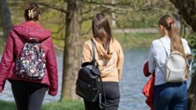 Women walking on campus