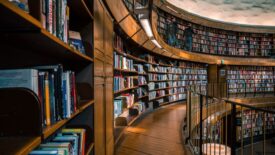 library shelves full of books