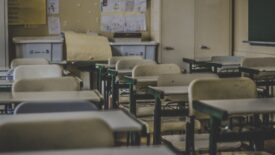 metal school desks in rows