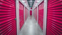 storage units with red doors