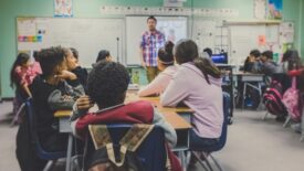 classroom full of students at desks