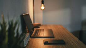 Computer and phone on desk