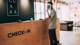 Man at reception desk