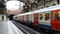 Train moving through station