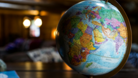 Model globe on a desk