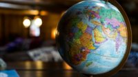 Model globe on a desk