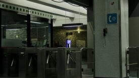 Turnstiles in train station