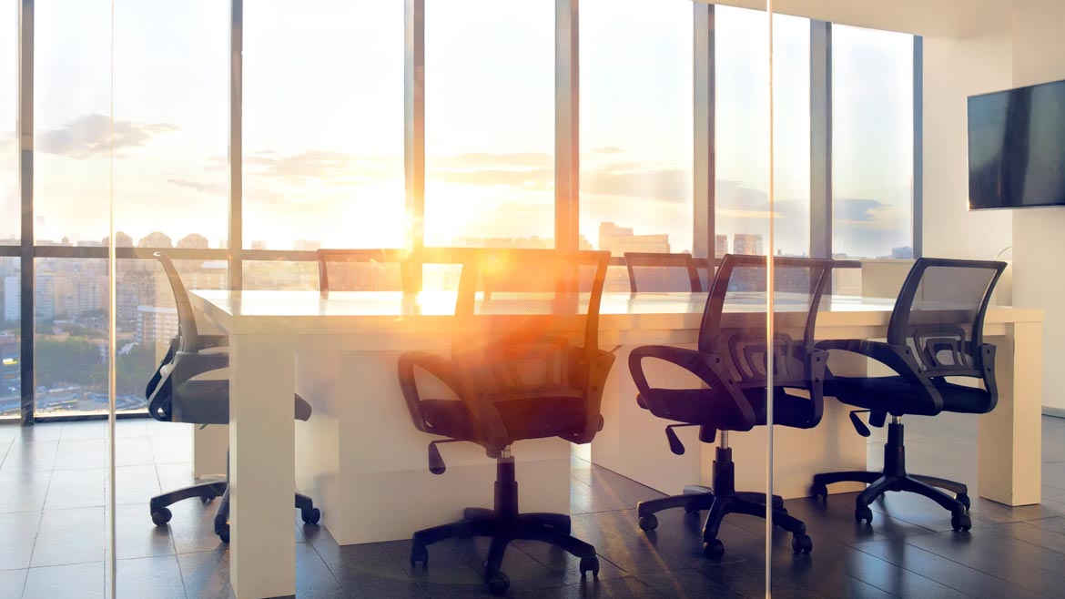 empty meeting room with glass windows