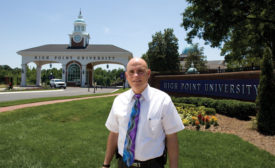 Chief of Security and Transportation Jeff Karpovich stands outside one of the High Point University Welcome Centers